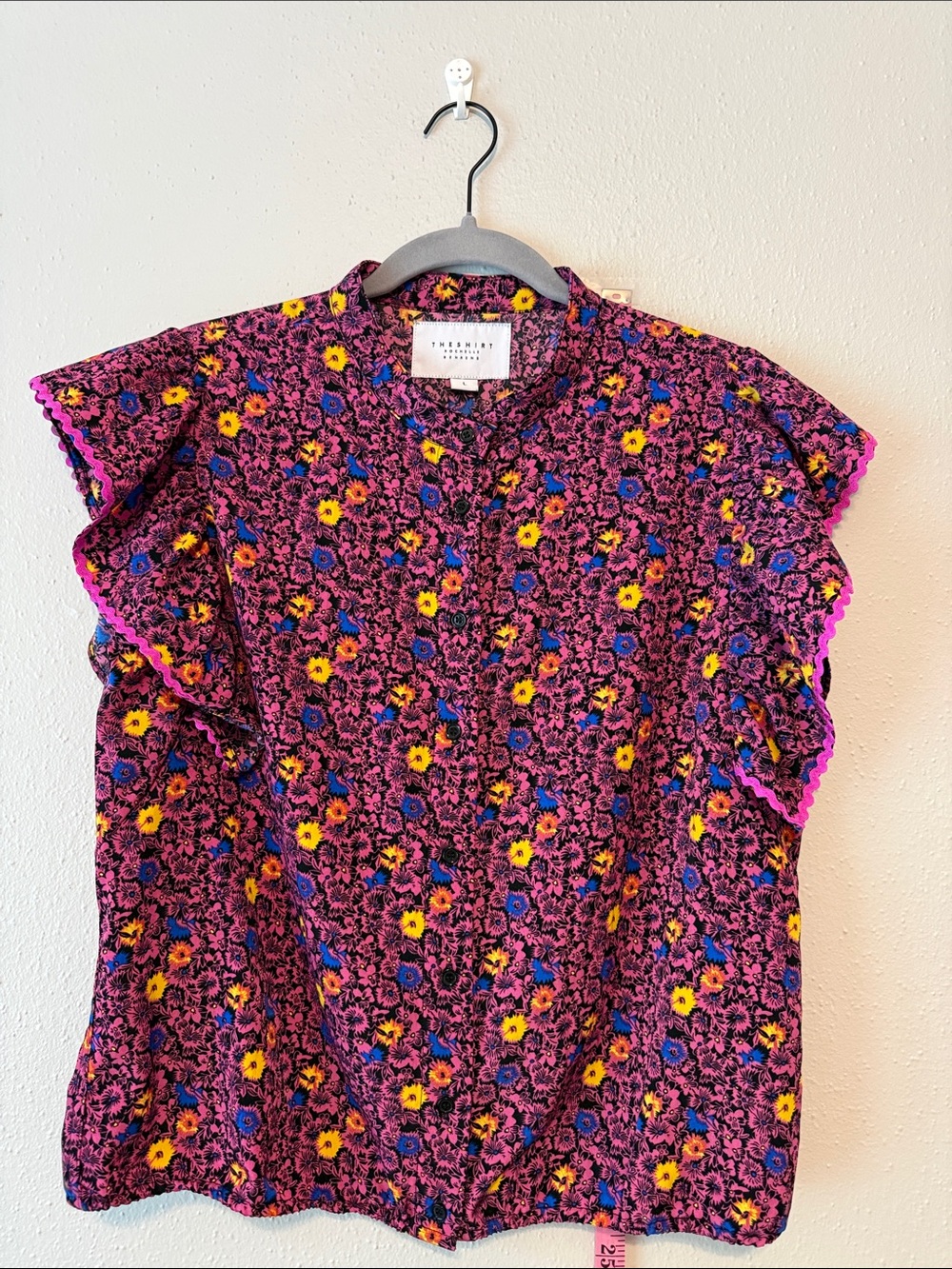 The Shirt by Rochelle Behrens Pink Floral Ruffle Sleeve Blouse